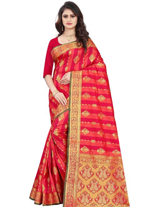 red art silk banarasi saree with blouse - 19173030 -  Standard Image - 0