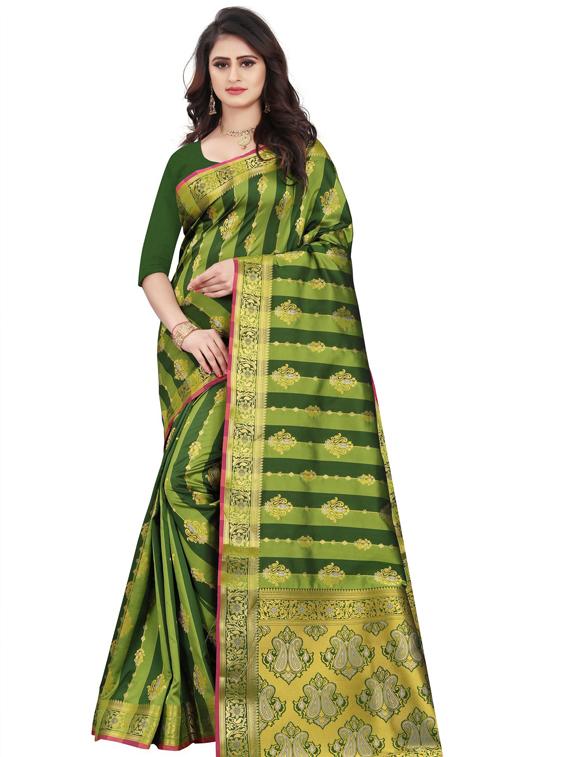 dark green art silk kanjivaram saree with blouse - 19173038 -  Zoom Image - 0