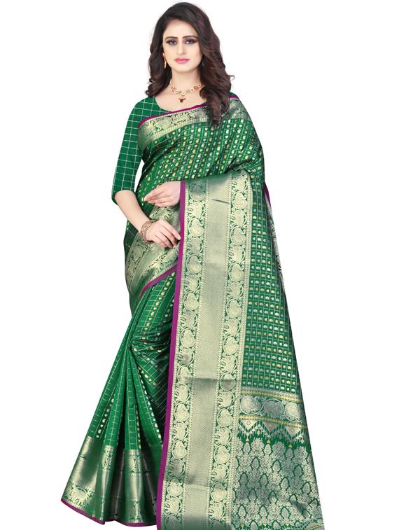 green art silk kanjivaram saree with blouse - 19173049 - Zoom Image - 0
