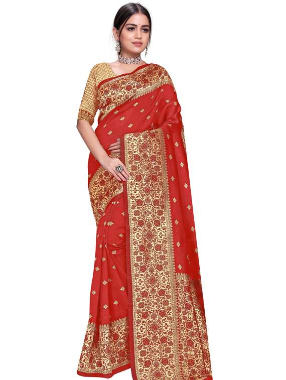 red art silk kanjivaram saree with blouse - 19173095 - Zoom Image - 0