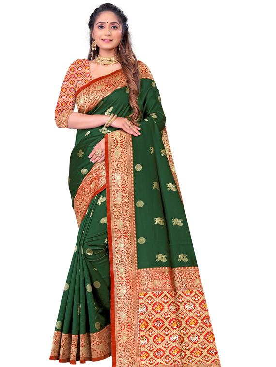green art silk kanjivaram saree with blouse - 19173097 - Zoom Image - 0
