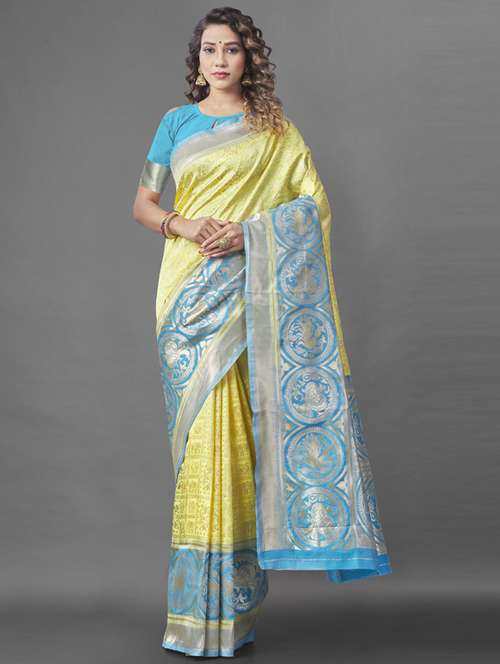yellow art silk kanjivaram saree with blouse - 19173099 - Standard Image - 0