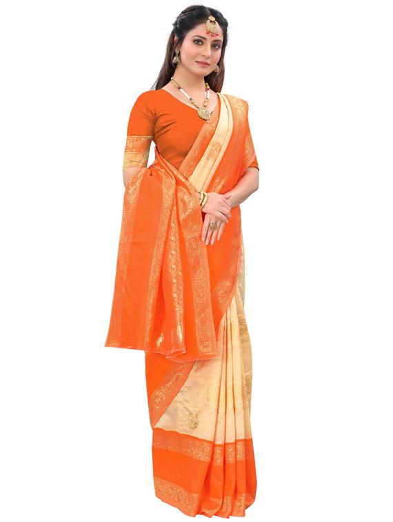 orange art silk kanjivaram saree with blouse - 19173102 - Zoom Image - 0