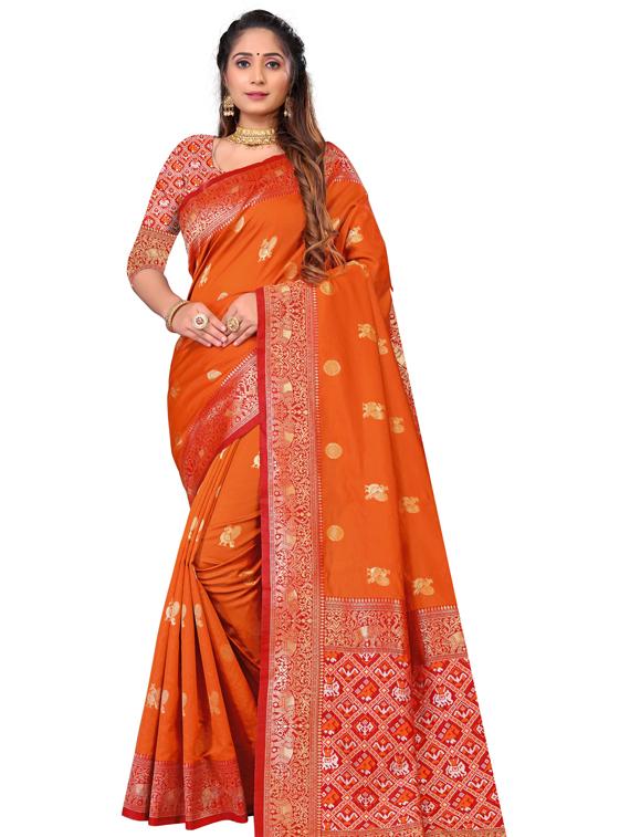 orange art silk kanjivaram saree with blouse - 19173115 - Zoom Image - 0