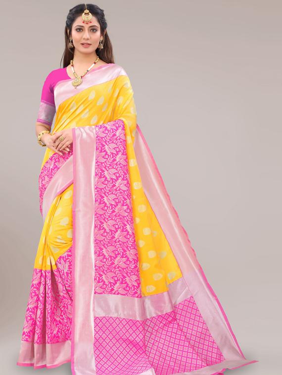 yellow kanjivaram saree with blouse - 19173123 - Zoom Image - 0