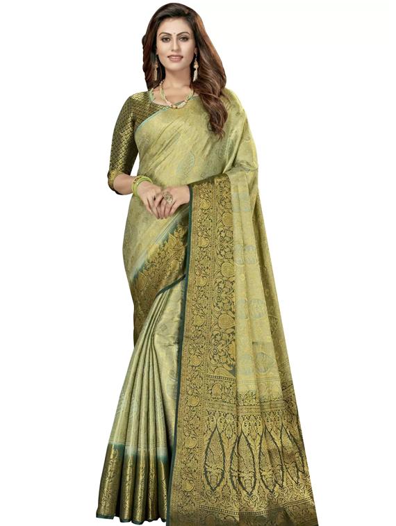 green banarasi saree with blouse - 19173135 - Zoom Image - 0