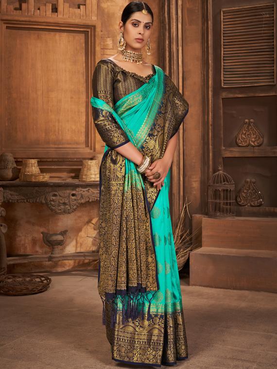 light blue kanjivaram saree with blouse - 19173163 - Zoom Image - 0