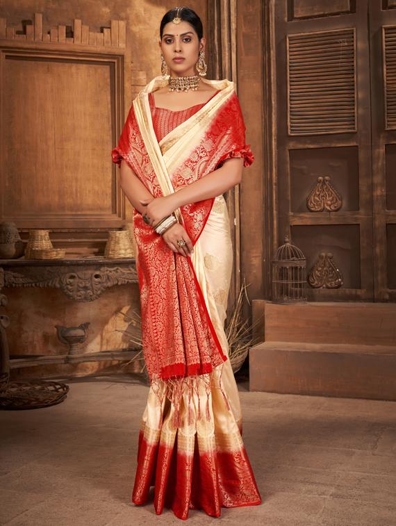 off white kanjivaram saree with blouse - 19173164 - Zoom Image - 0