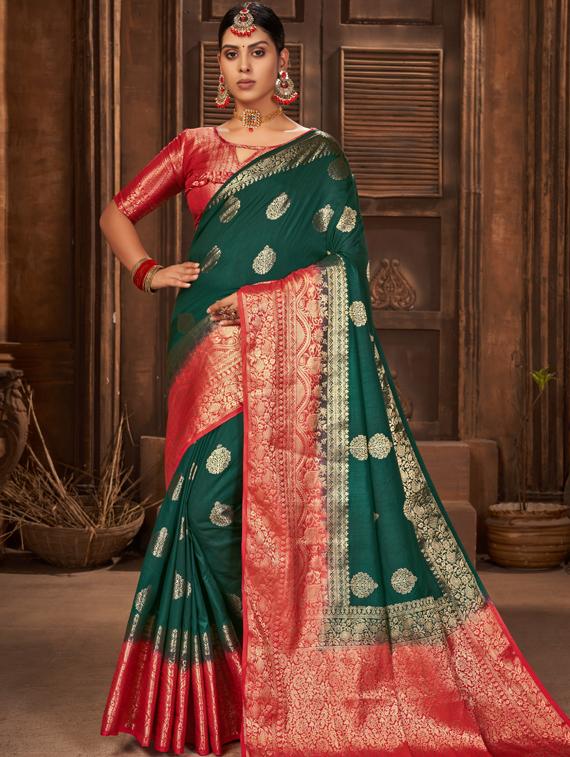 green art silk kanjivaram saree with blouse - 19173166 - Zoom Image - 0