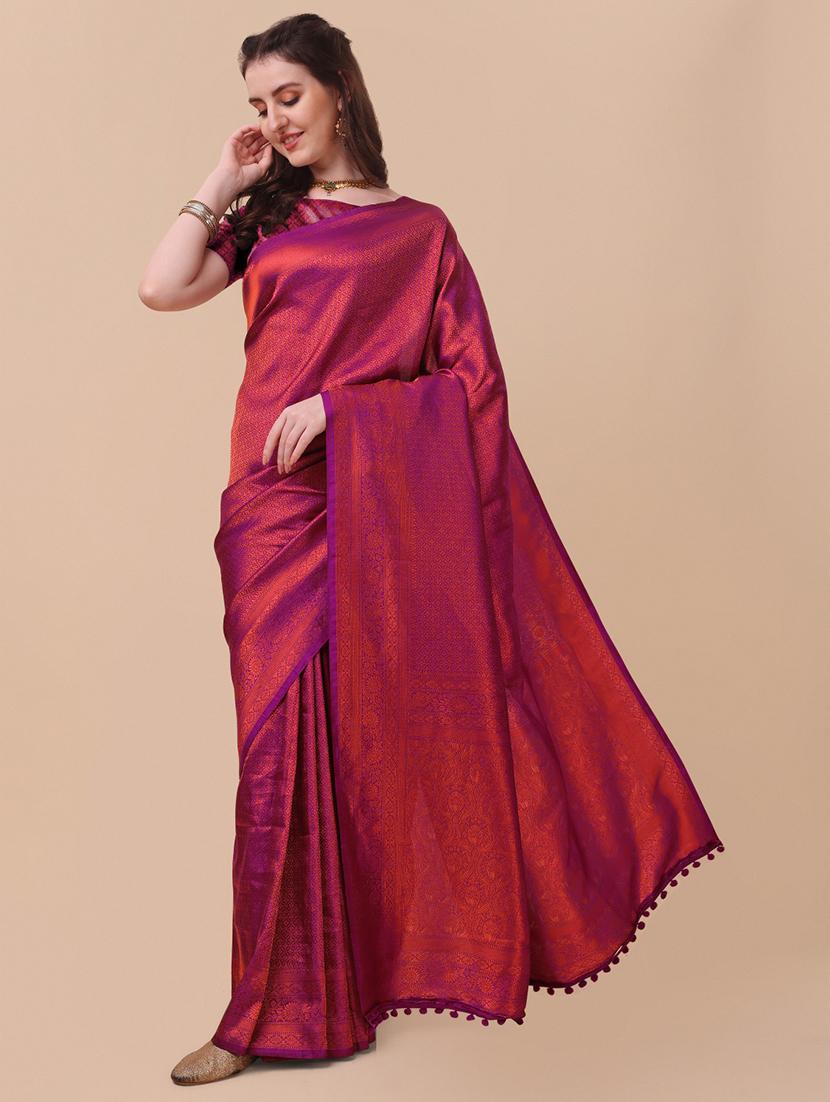 self design woven saree with blouse - 19175737 -  Zoom Image - 0