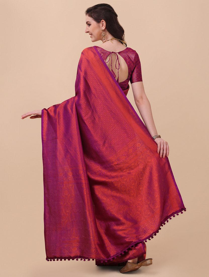 self design woven saree with blouse - 19175737 - Standard Image - 3
