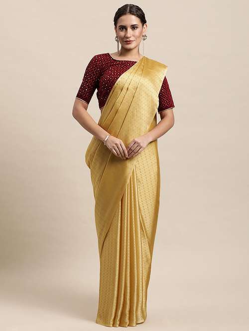 gold printed saree with blouse - 19175811 - Standard Image - 0
