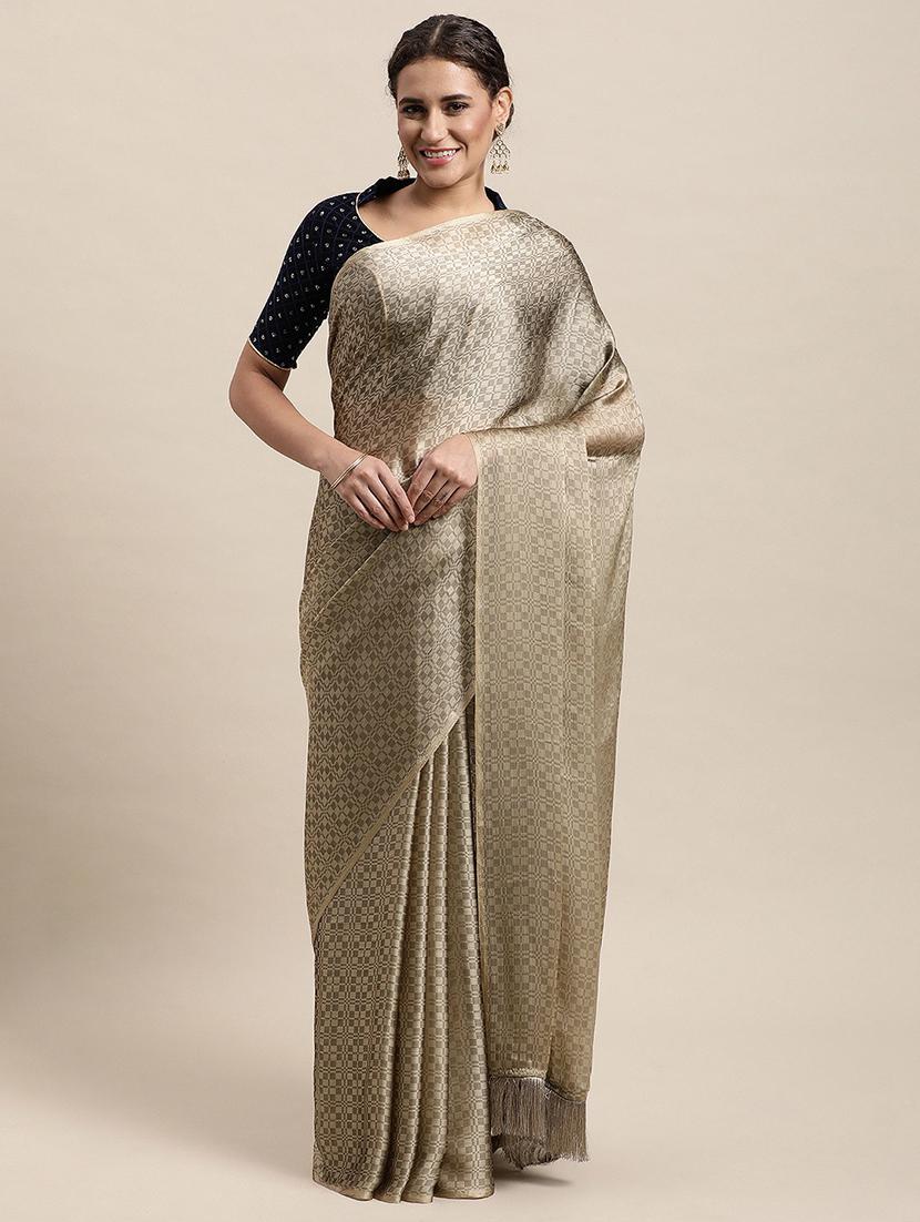 beige printed saree with blouse - 19175813 - Zoom Image - 0