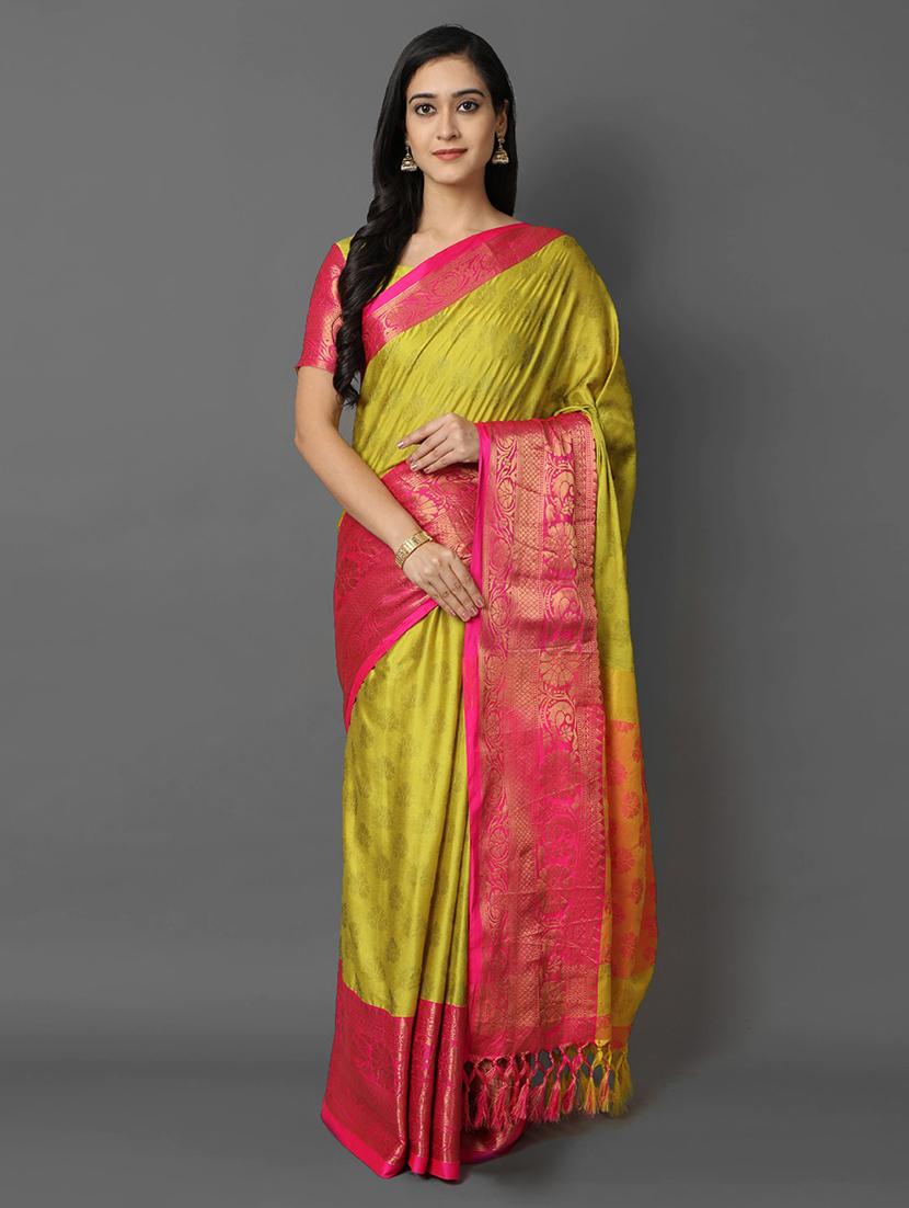 self design green banarasi saree with blouse - 19175850 - Zoom Image - 0