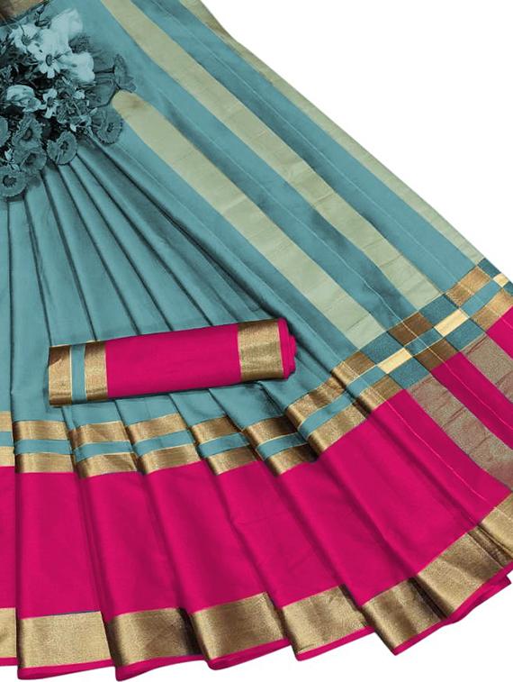 self design blue solid saree with blouse - 19175936 - Standard Image - 3