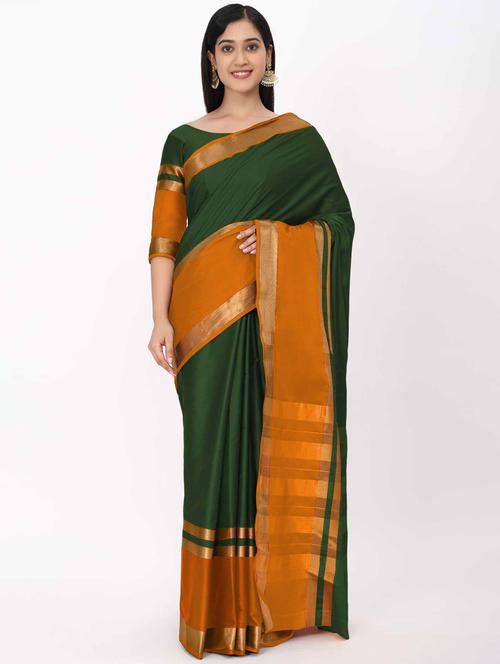 self design green solid saree - 19175950 -  Standard Image - 0
