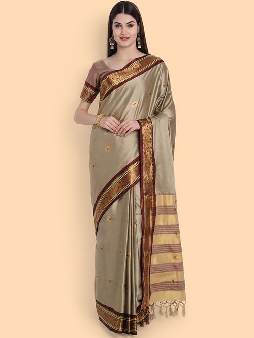 self design brown saree  with blouse - 19175958 -  Standard Image - 0