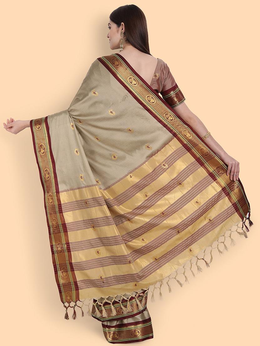 self design brown saree with blouse - 19175958 - Standard Image - 3