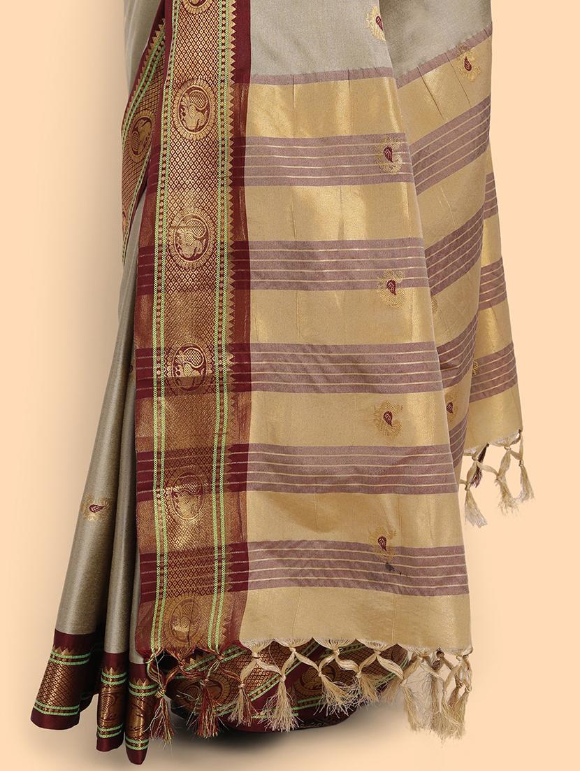 self design brown saree with blouse - 19175958 - Standard Image - 5
