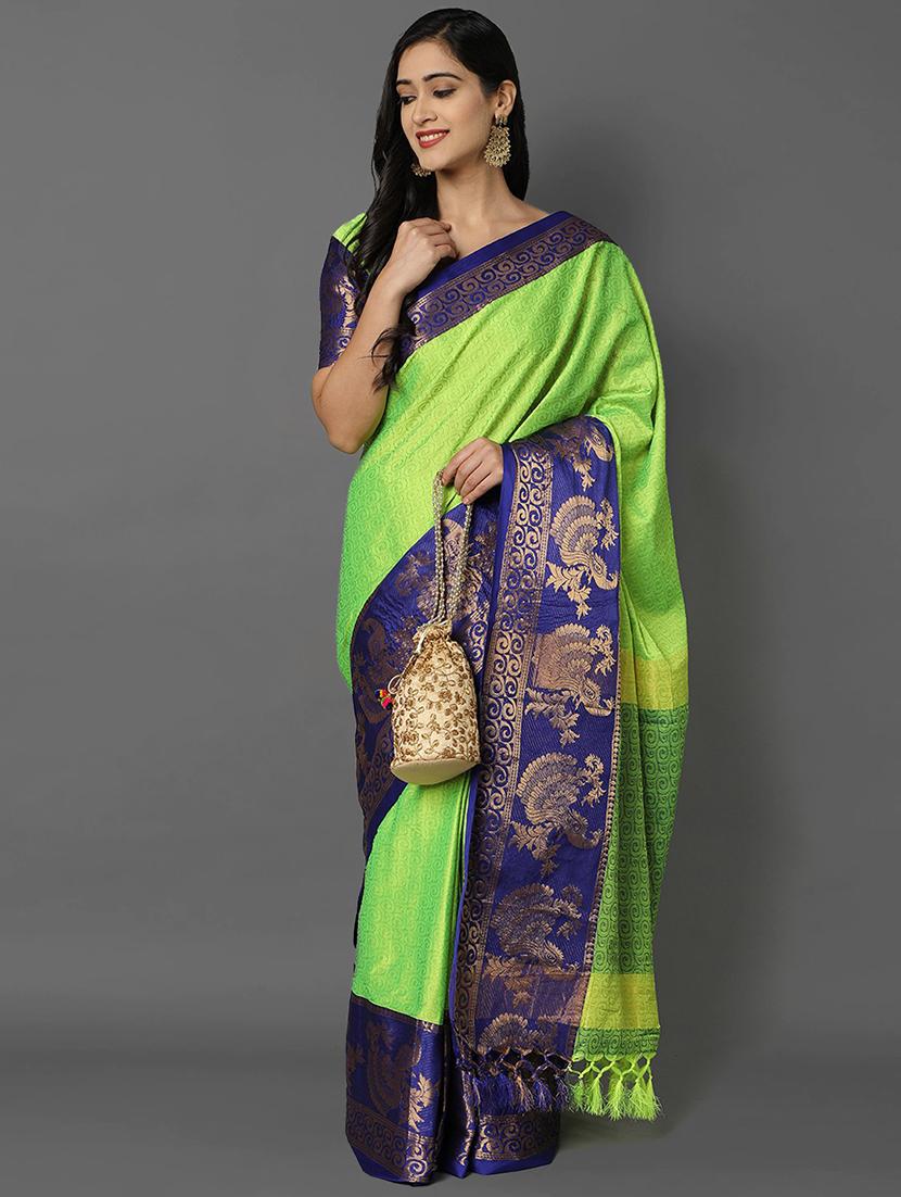 self design green saree with blouse - 19175977 - Zoom Image - 0