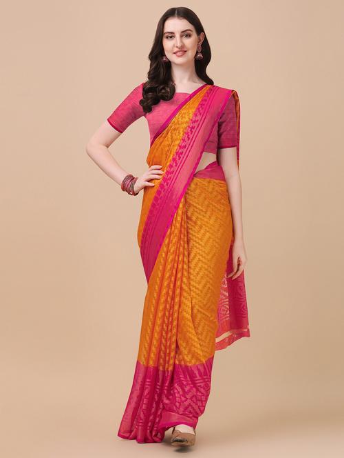 pink self design woven saree with blouse - 19176352 -  Standard Image - 0