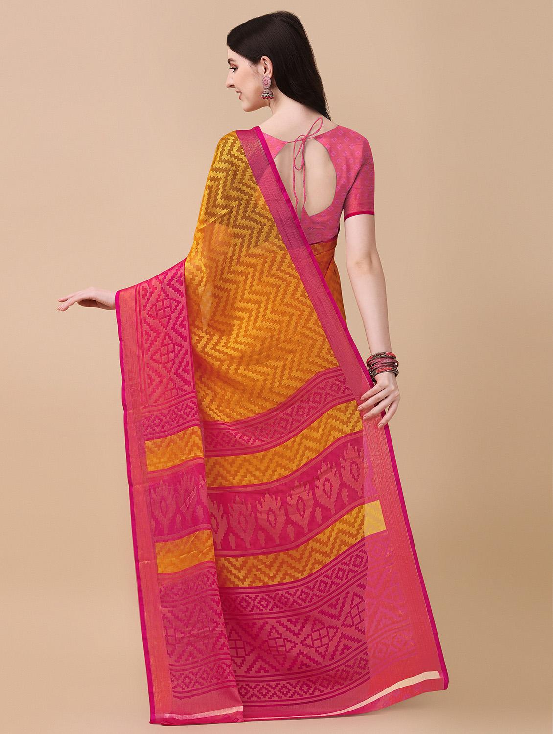 pink self design woven saree with blouse - 19176352 - Standard Image - 3