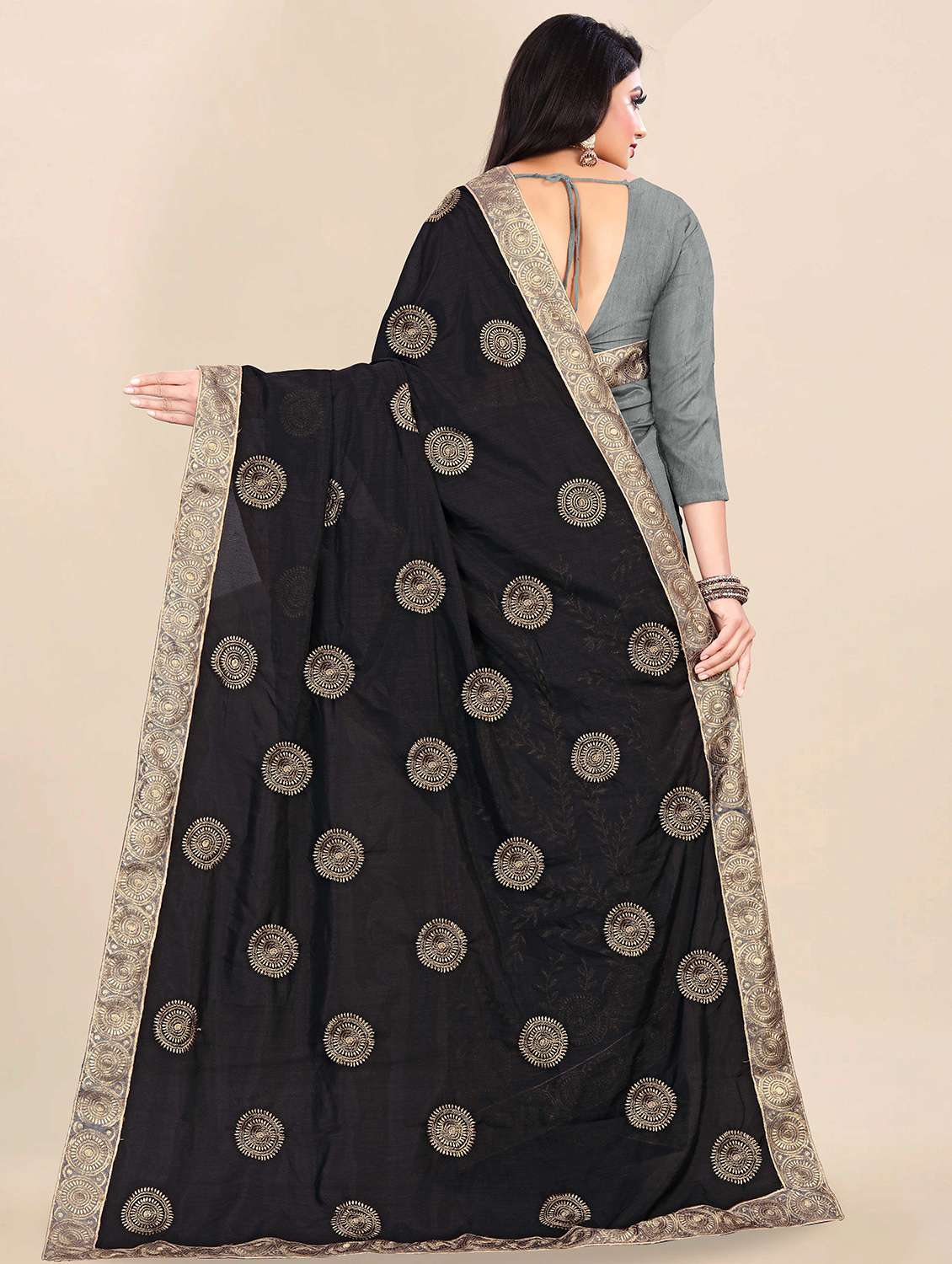 grey embroidered saree - 19176374 -  Standard Image - 3