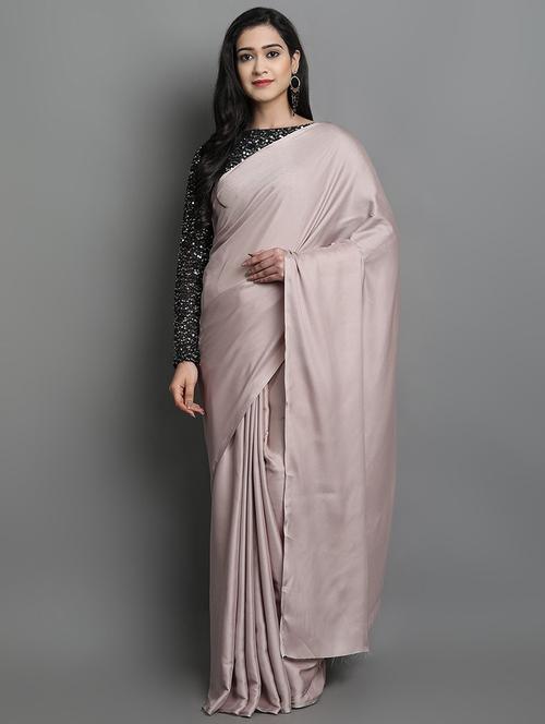 solid plain saree with sequin blouse piece with blouse - 19176394 -  Standard Image - 0