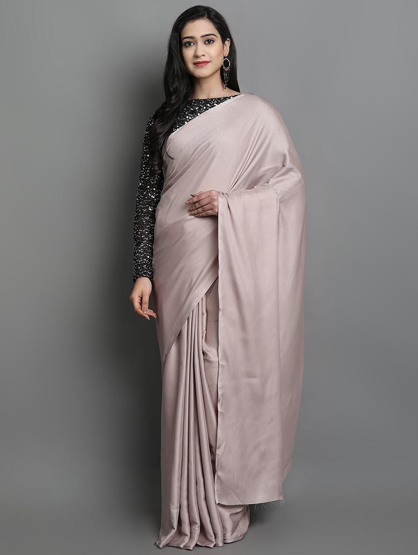 solid plain saree with sequin blouse piece with blouse - 19176394 -  Zoom Image - 0