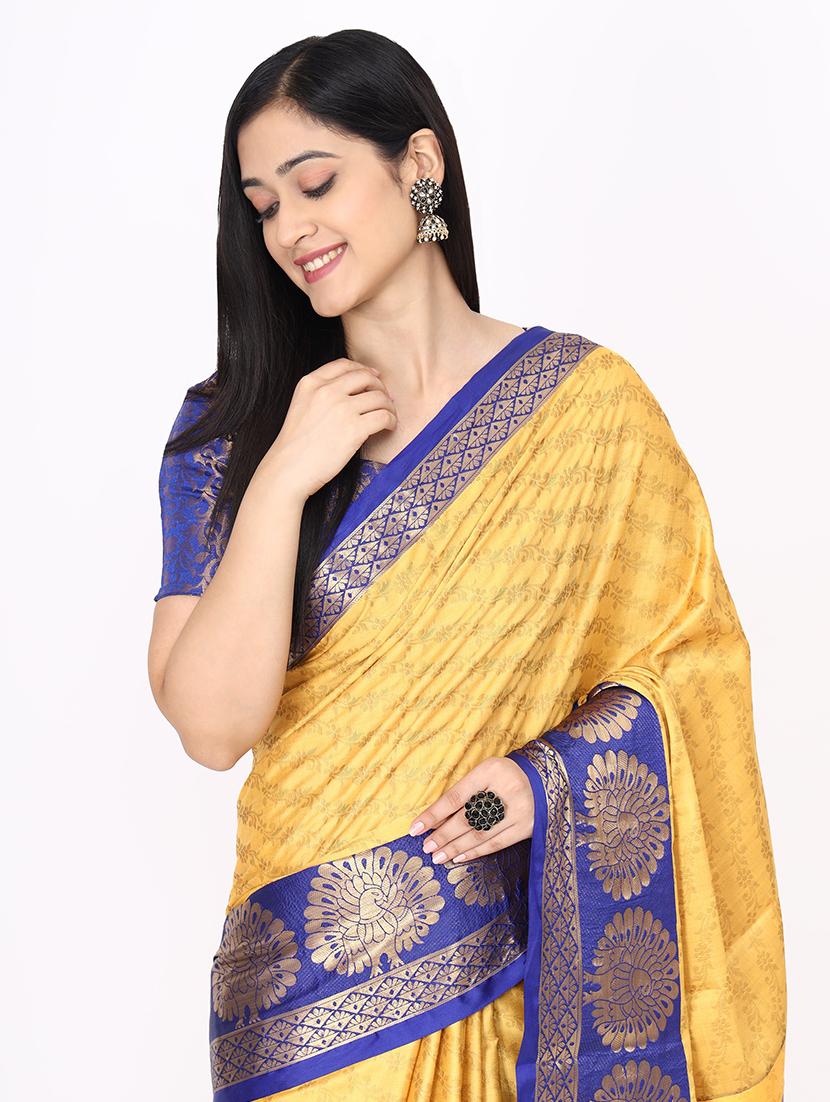 yellow maheshwari saree with blouse - 19176445 - Standard Image - 3