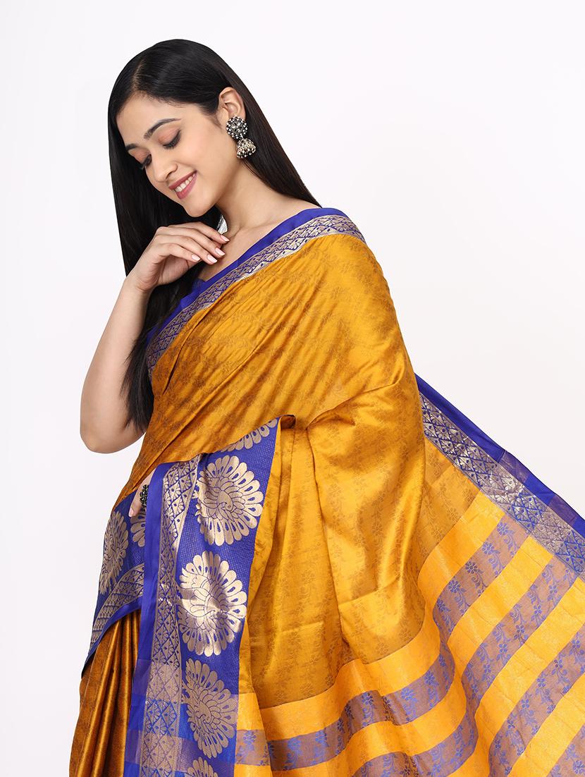 mustard maheshwari saree with blouse - 19176449 - Standard Image - 3