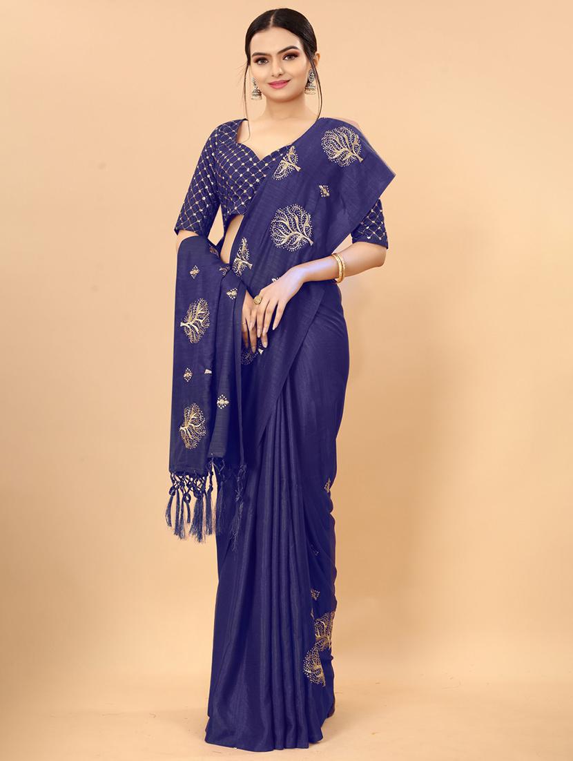 blue embroidered saree with blouse - 19176492 - Zoom Image - 0