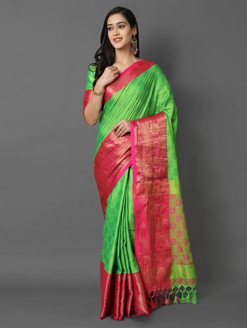 green banarasi saree with blouse - 19176508 - Standard Image - 0