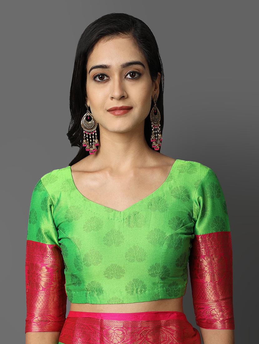 green banarasi saree with blouse - 19176508 - Standard Image - 3