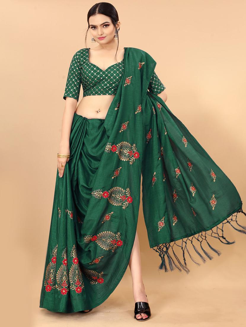 green embroidered saree with blouse - 19176511 -  Zoom Image - 0