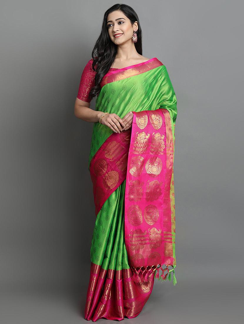 self design woven saree with blouse - 19176558 - Zoom Image - 0
