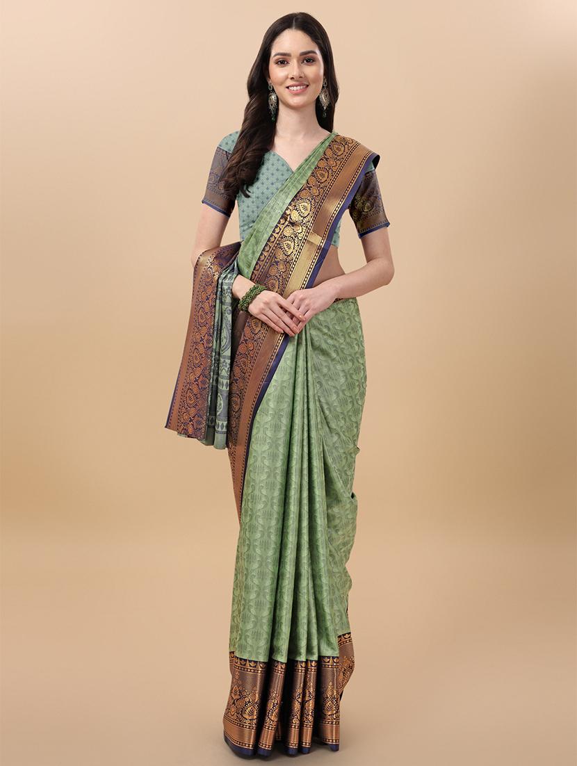 green kanjivaram saree with blouse - 19176568 - Zoom Image - 0