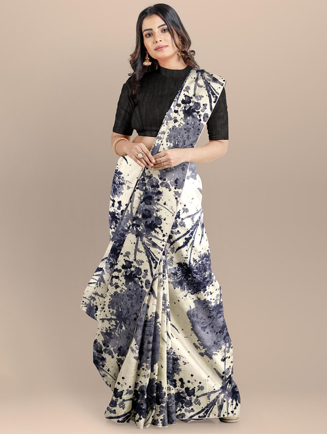 white printed saree - 19176590 - Zoom Image - 0