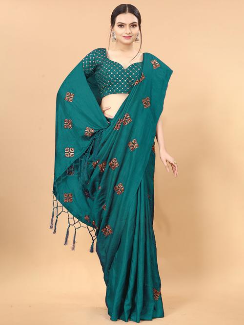 green embroidered saree with blouse - 19176597 -  Standard Image - 0