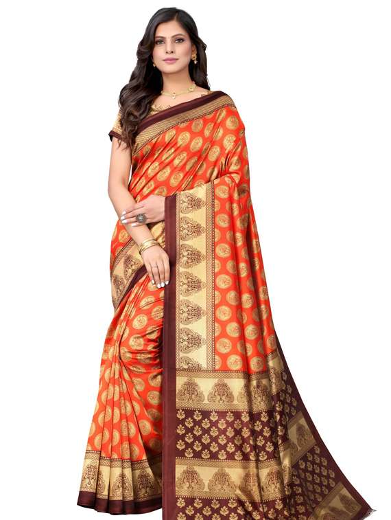orange art silk printed saree with blouse - 19176860 - Zoom Image - 0