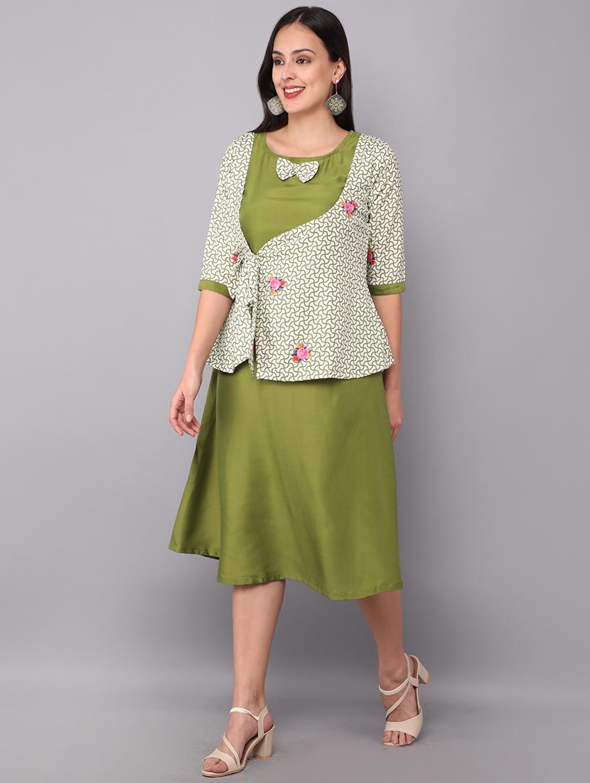green printed layered dress - 19177055 -  Zoom Image - 0