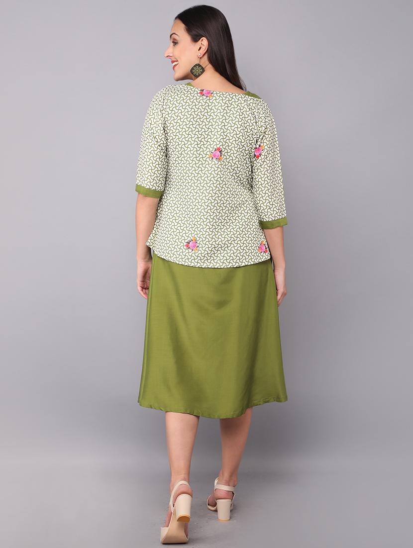green printed layered dress - 19177055 - Standard Image - 3