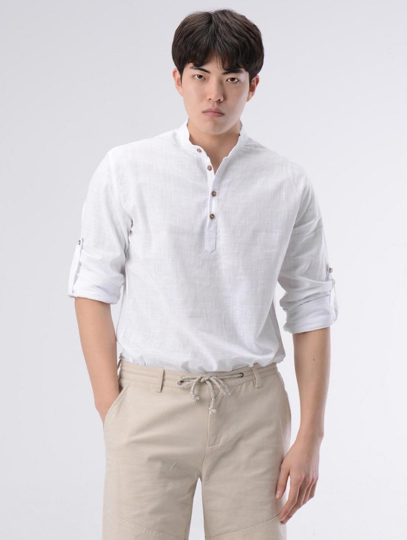 mandarin neck solid short kurta - 19177626 - Zoom Image - 0