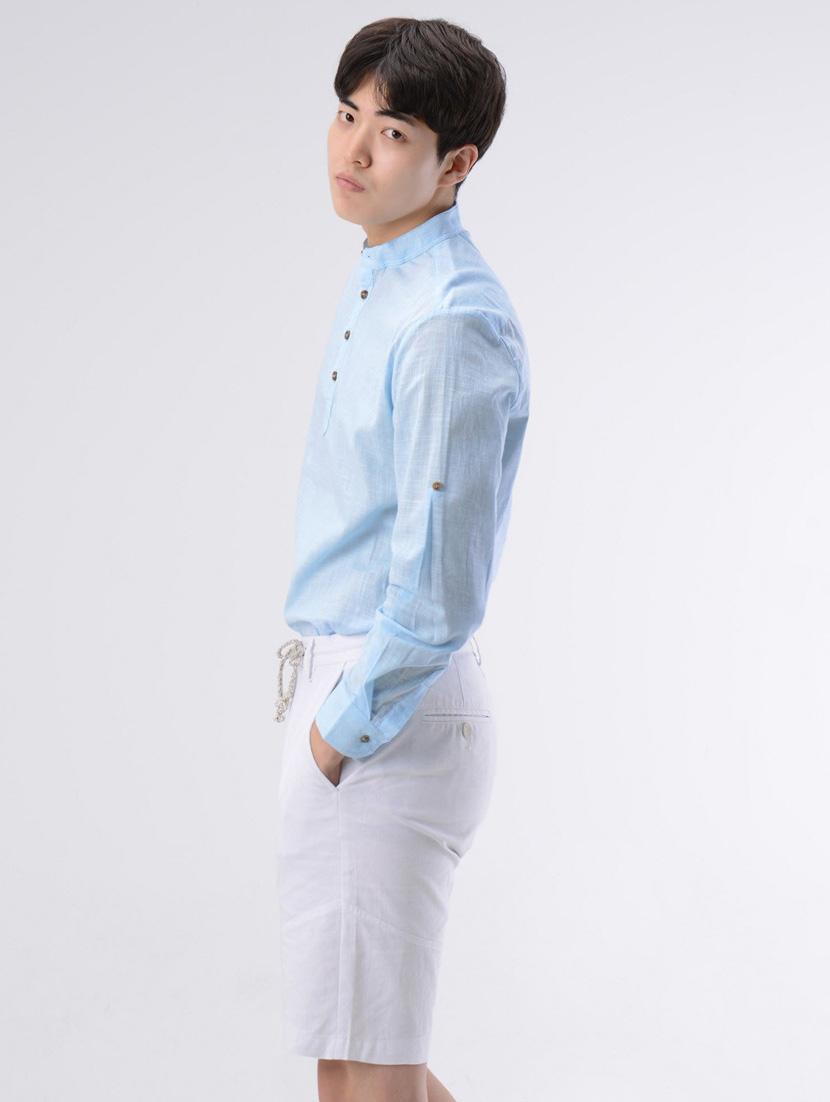 mandarin neck solid short kurta - 19177627 - Standard Image - 3