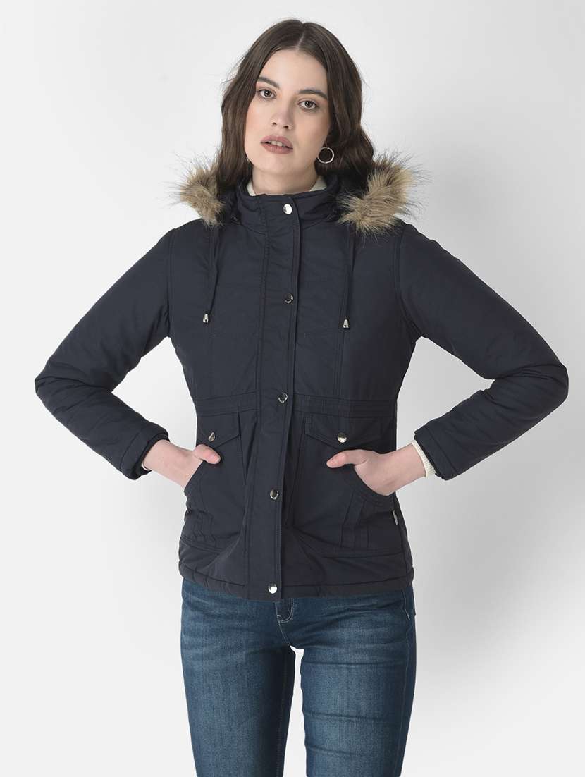 solid hood neck regular jacket