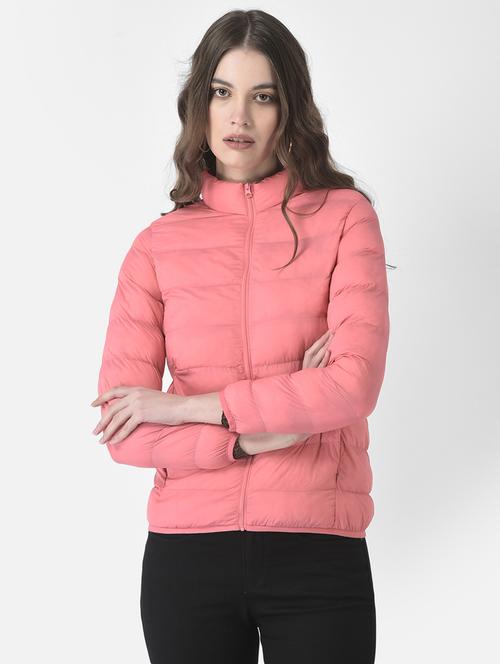 women pink solid long bomber jacket - 19178466 - Standard Image - 0