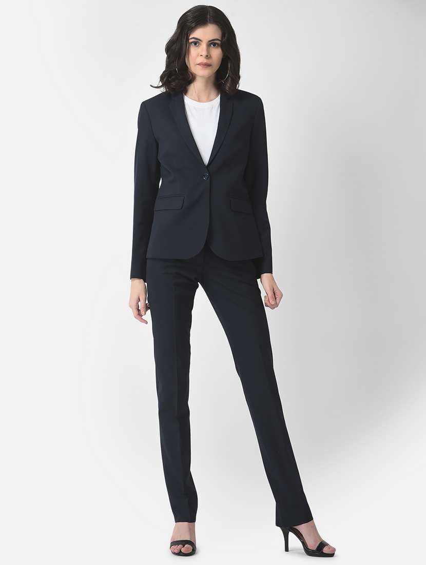 women solid long sleeve formal suit set