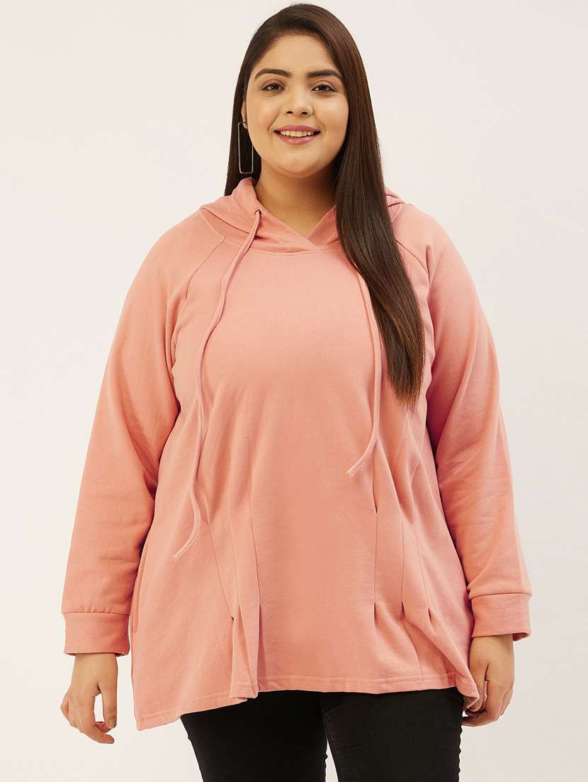 hooded neck solid plus sweatshirt - 19178497 - Zoom Image - 0