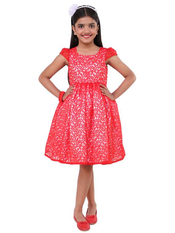 girls round neck cap sleeve frock - 19178607 - Zoom Image - 0
