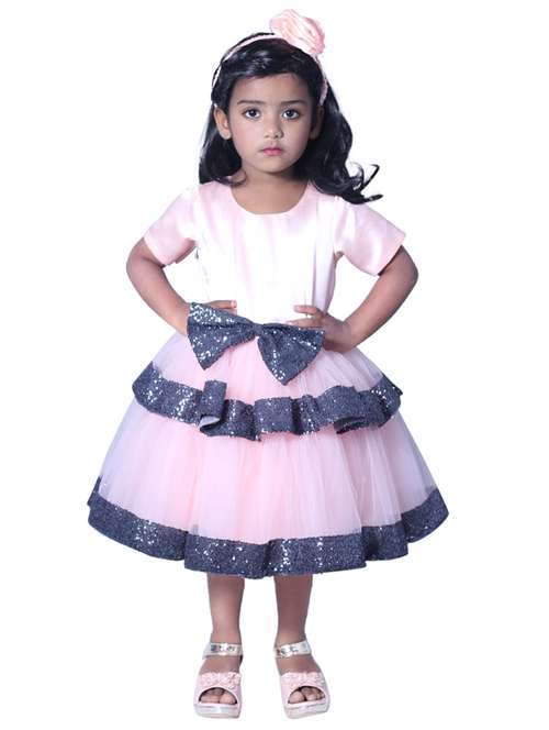 Girls Round Neck Short Sleeves Frock